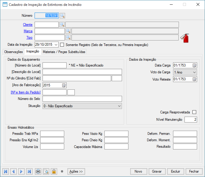 Cadastro de Inspeção de Extintores