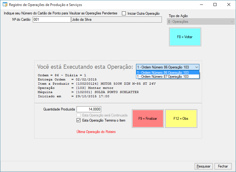 Registro de Operações, várias operações