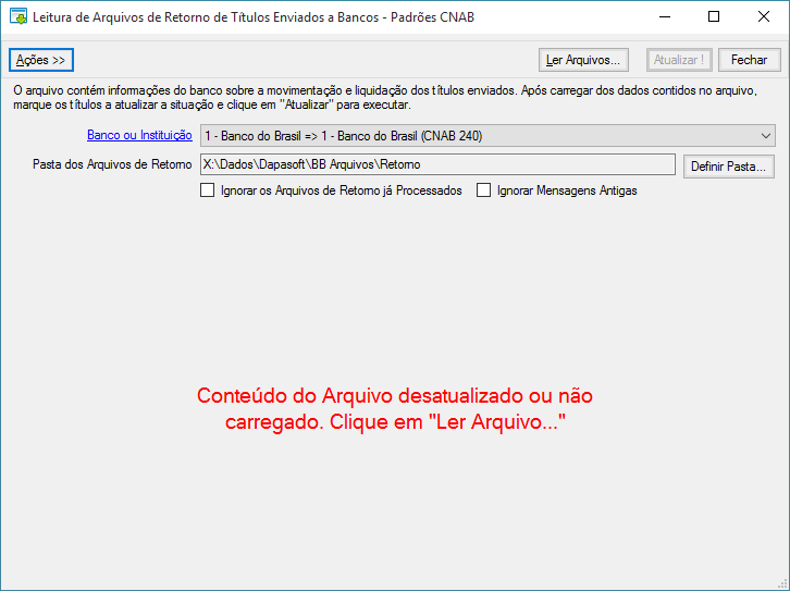 Leitura dos Arquivos de Retorno do Banco